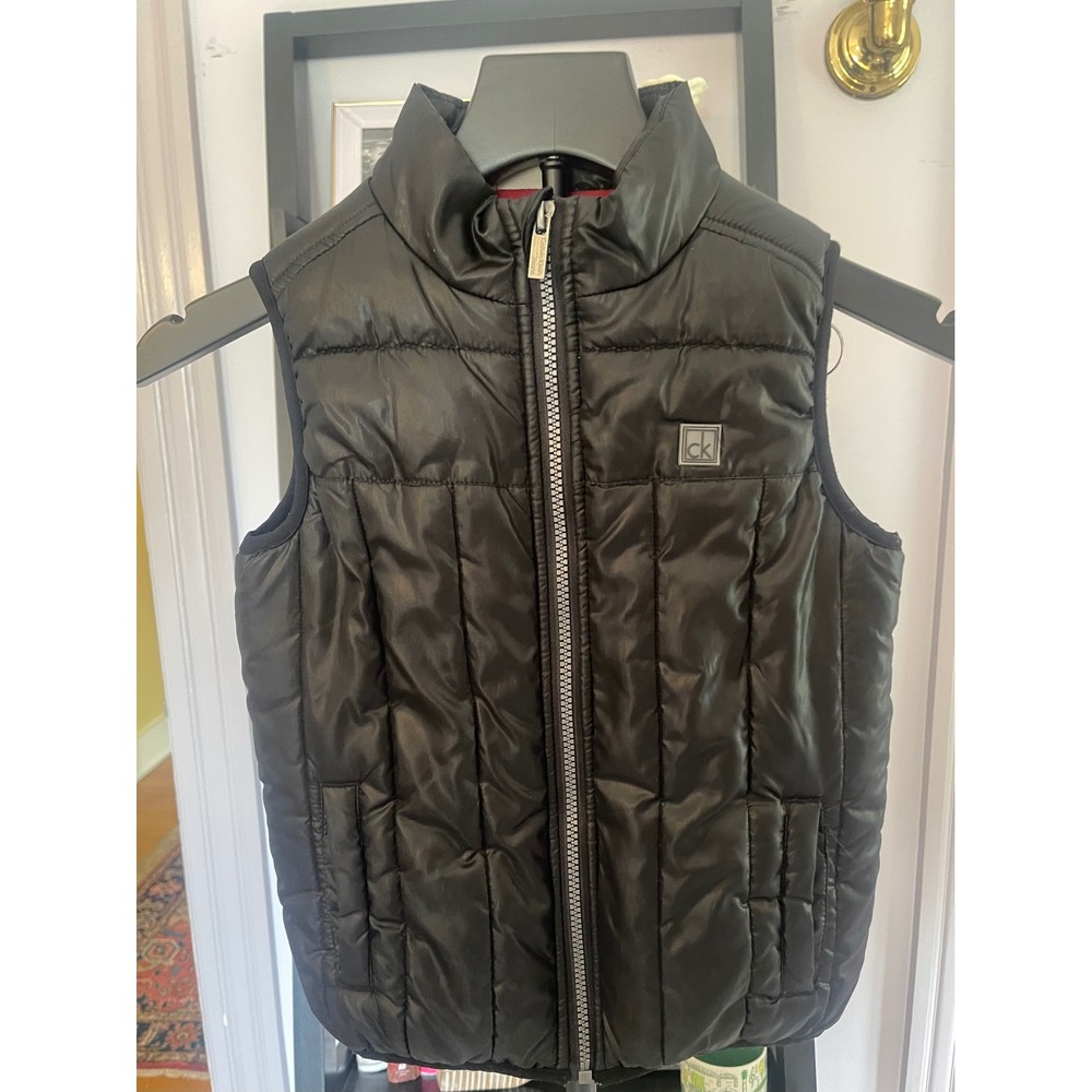Calvin Klein Jeans Boys Size 5 Black Quilted Puffer Vest Red Lining CK